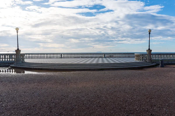 stock image Livorno,Italy-november  27, 2022:Mascagni terrace, a splendid belvedere terrace with checkerboard paved surface, Livorno, Tuscany, Italy during a sunny day.