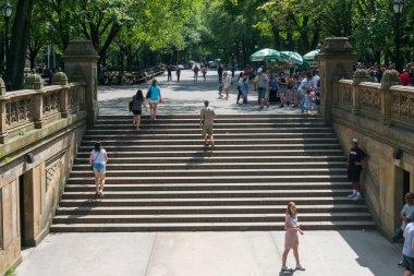 New York City, USA - August 8, 2019:people strolling in central park during a sunny day