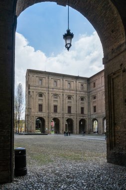 Parma,Italy-April 3, 2022:view of the Pilotta Palace in Parma during a sunny day.