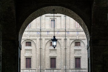 Parma,Italy-April 3, 2022:view of the Pilotta Palace in Parma during a sunny day.