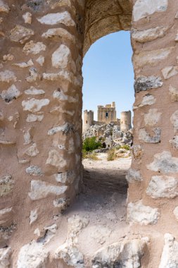 Calascio, Italy-august 9, 2021:particular of the ruins of Rocca Calascio during a sunny day