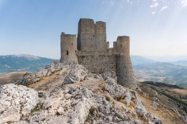 Calascio, Italy-august 9, 2021:particular of the ruins of Rocca Calascio during a sunny day