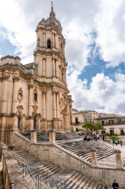 Modica, Italy-May 8, 2022:View of the cathedral of San Giorgio in Modica during a cloudy day