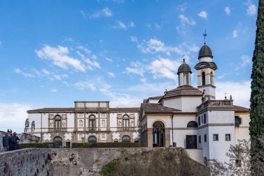 Monselice, Italy-April 16, 2023:View of the  Oratory of San Giorgio and Villa Duodo in Monselice during a sunny day