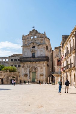 Syracuse, Italy-May 9, 2022:View of the Church of Santa Lucia alla Badia in the cathedral square during a sunny day