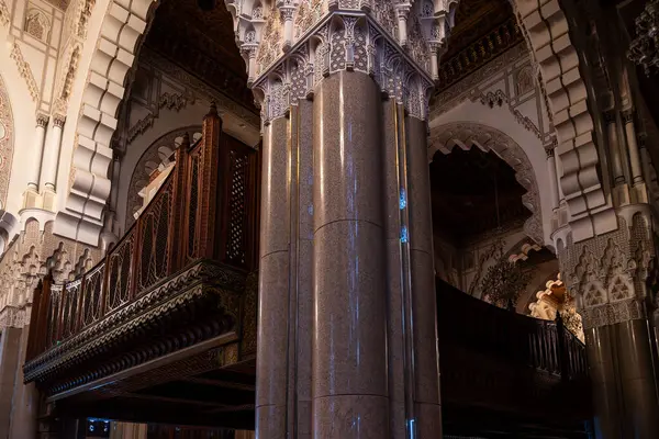 stock image Casablanca, Morocco -march 25, 2024:particular of interior of the  famous Hassan Second Mosque during a rainy day