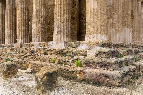 stock image Agrigento, Italy-May 10, 2022:particular of the Temple of Concordia inside the valley of the temples, an archaeological park near Agrigento during a sunny day