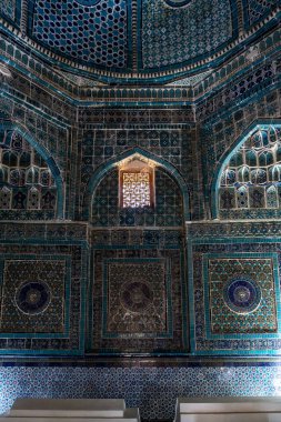 Samarkand, Uzbekistan-august 13, 2023:Inside of Shakhi Zinda necropolis, a famous mausoleum complex in Samarkand during a sunny day clipart