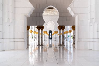 Abu Dabi, Birleşik Arap Emirlikleri - 15 Mart 2023: özellikle güneşli bir günde Şeyh Zayed Büyük Camii