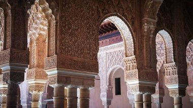 Granada, İspanya 'daki Alhambra saraylarının heykel ve mimari detayları