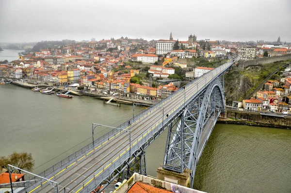 Panoramautsikt Luis Broen Elven Douro Byen Porto Fra Vila Nova – stockfoto
