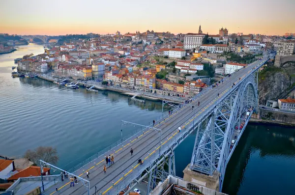 stock image View of Porto and the Luis I bridge from Serra do Pilar, Portugal