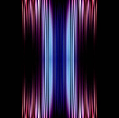 Siyah arka planda ince mavi, eflatun ve pembe çizgilerin soyut ve canlı bir tasviri. Hareket eden arkaplan biçimi ve dikey geometrik duvar kağıdına sahip modern şablon. 