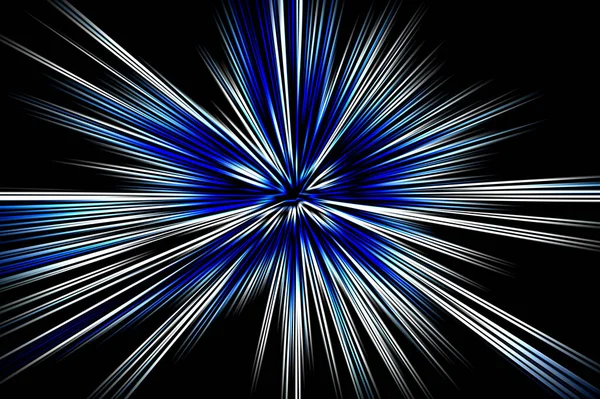 Superficie Sfocatura Radiale Astratta Zoom Blu Bianco Sfondo Nero Luminoso — Foto Stock