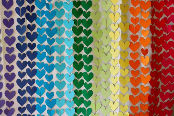 Разноцветные Бумажные Сердца Фон Больших Маленьких Сердец — стоковое фото