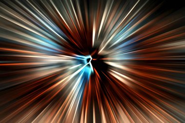 Kahverengi, mavi ve turuncu tonların soyut radyal yakınlaştırma bulanık yüzeyi. Işık saçan, ışıyan, yakınsayan çizgilerle parlak sıcak bir arkaplan.