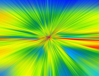 Soyut radyal yakınlaştırma bulanık yüzeyi asit yeşili, sarı, mavi tonlarda. Radyal, ayrışan, yakınsayan çizgilerle parlak ve sulu arkaplan.