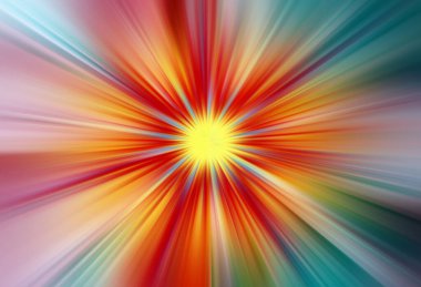 Radyal bulanıklığın soyut yüzeyi parlak kırmızı, turuncu ve sarı tonlarda yakınlaşır. Dinamik patlama etkisi, parlak, sıcak arkaplan tasarımı.