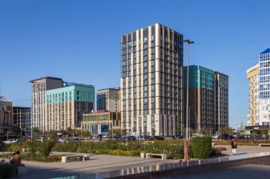 Atyrau, Kazakistan (Kazakistan), 03.09.2023 - Atyrau şehrinde çok katlı yerleşim yerleri