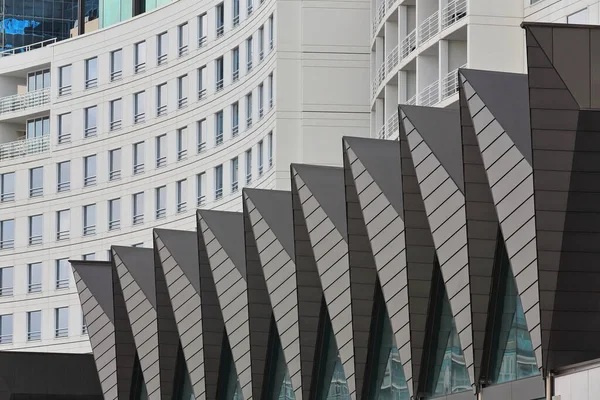 Modern Buildings Facing Pier Wharf Darling Harbour Wheat Road Showing — Stock Photo, Image