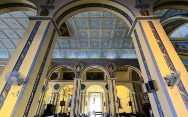 Santiago, Cuba-October 20, 2019: Inside the Neoclassical Nuestra Senora Asuncion Cathedral rebuilt in 1818 over other previous temples dating from 1522, all destroyed by earthquakes and pirate attacks clipart