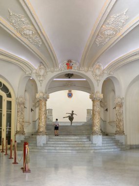 Havana, Cuba-October 26, 2019: Bronze sculpture of the legendary dancer Alicia Alonso named Giselle after the romantic ballet character, lobby of the neo-Baroque, 1914 built Gran Teatro-Great Theater. clipart