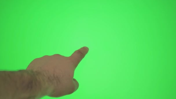 Mans Finger Flips Slides Drags Touches Swipes Green Touch Screen — Stockvideo