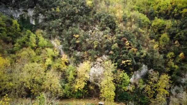 Légi Felvételek Egy Őszi Erdőről Madártávlatból Helyszín Olaszország Subiaco Európa — Stock videók