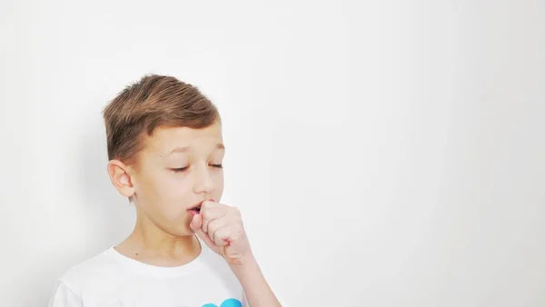 Cute Little Boy Coughing Onwhite Background — Stock Photo, Image