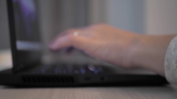Mani Femminili Che Scrivono Sulla Tastiera Del Computer Portatile Vicino — Video Stock