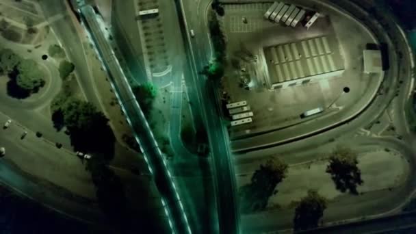 Drone View Top Shot Time Lapse Dworca Autobusowego Nocy Autobusem — Wideo stockowe