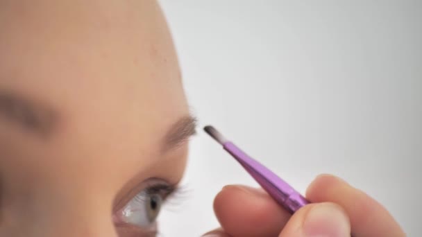 Girl Paints Her Eyebrows Mirror Home Woman Preparing Party Doing — Stock videók