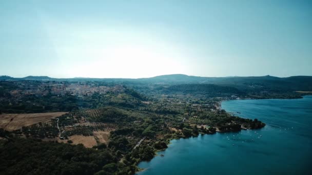 Panoramic View Lake Bracciano Aerial Shot Drone Coast Bracciano Lake — 图库视频影像