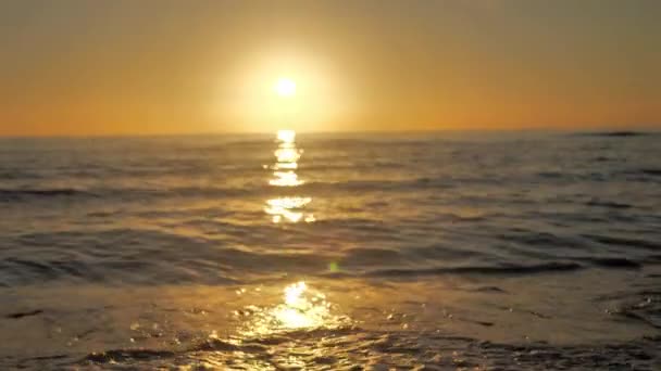 Golden Sunset Beach Slow Motion Foamy Waves Rolling White Sand — Wideo stockowe