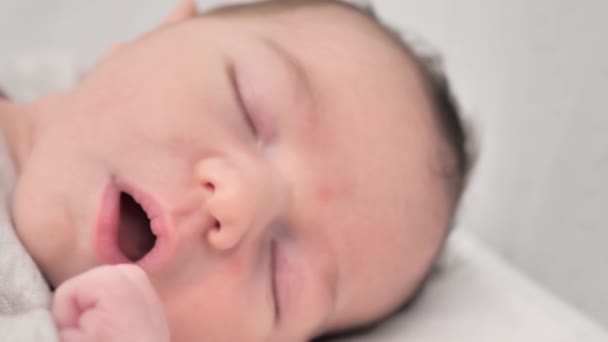 マクロで眠っている新生児の顔のクローズアップ肖像 — ストック動画