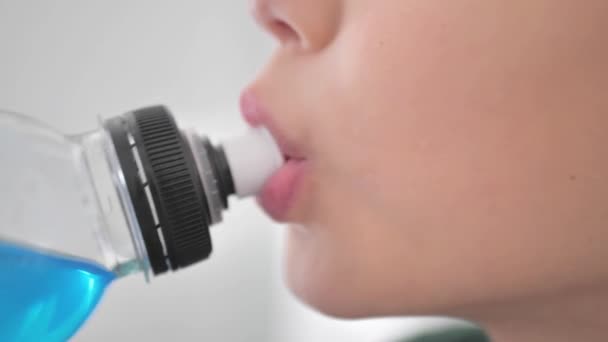 Boy Teenager Drinks Drinking Water Bottle Slow Motion — Vídeo de Stock