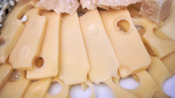 Cheeses Different Varieties Laid Out Plate — Stockvideo