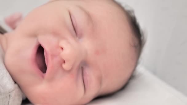 Close Portrait Face Sleeping Newborn Baby Macro — Vídeo de Stock