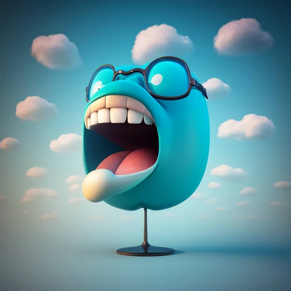 Create a big mouth speaking portuguese 3d 8k doctor blue gradient sky background glasses HDRI - enhanced