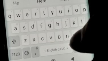 Young Adult Man Use Cell Phone for Write Send Message Close-up. Hold in Hand Mobilephone. Concept Mobile Tech 5g and People Sharing and Reading Sms Display. Successful Share Browsing Receive Push Iot.