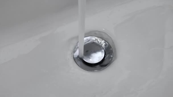 Water Flows Sink Drain Hole Slow Motion Water Drain Ceramic — Vídeos de Stock