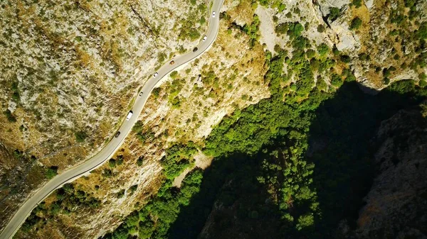 Drone Shot Rocky Mountains Road Italian Dolomite Mountains Bird Eye — Stock Photo, Image
