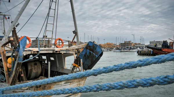 Barche Pesca Gamberetti Vecchio Porto Peschereccio Italia — Foto Stock
