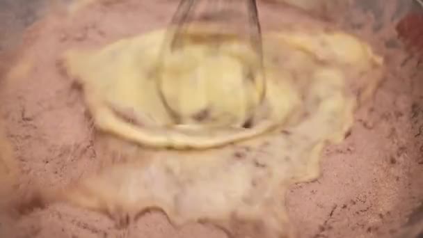 Process Making Dough Pancakes Flour Paper Bag Light Table Eggs — Stockvideo