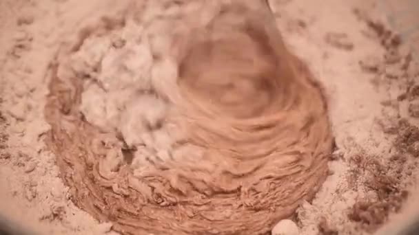 Process Making Dough Pancakes Flour Paper Bag Light Table Eggs — Stock Video