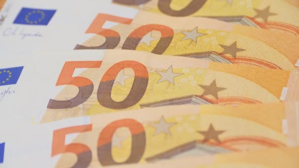 Closeup Ευρώ Χαρτονομίσματα Της Ευρωπαϊκής Ένωσης Έννοια Της Αποταμίευσης Των — Αρχείο Βίντεο