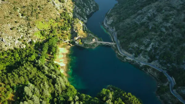 Drone View San Domenico Mountain Lake Abruzzo Italy — Stock Photo, Image