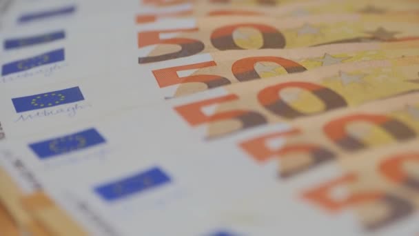 Het Biljet Van Euro Roteert Van Dichtbij Contante Eurobankbiljetten Cashcirculatierotatie — Stockvideo
