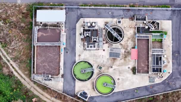 Aerial Drone View Process Cleaning Dirty Sewage Water Active Sludge — Stock Video