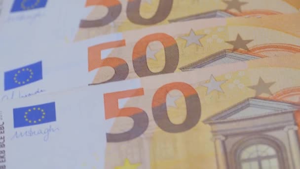 Zbliżenie Banknotów Euro Unii Europejskiej Koncepcja Oszczędności Bankowość Płatność Podatkowa — Wideo stockowe